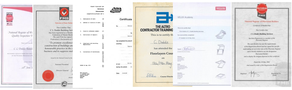 Federation of Master Builders Certificate for C L Dodds